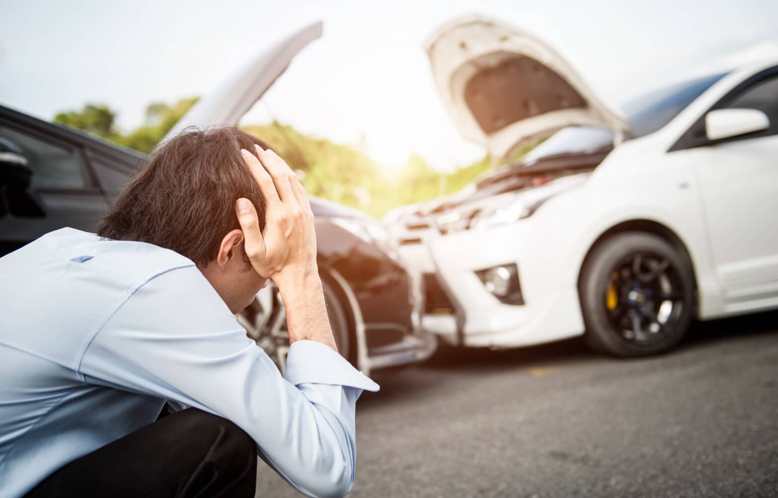 Man distraught after a car accident