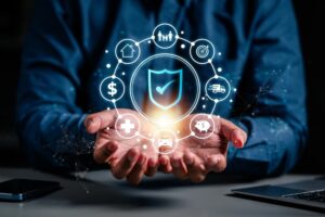 Icon depicting insurance, protection, and assurance for family health, savings, finance, and life shielding. It signifies healthcare support and asset security.