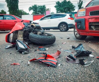 Motorcycle Accident Scene with Vehicle Damage