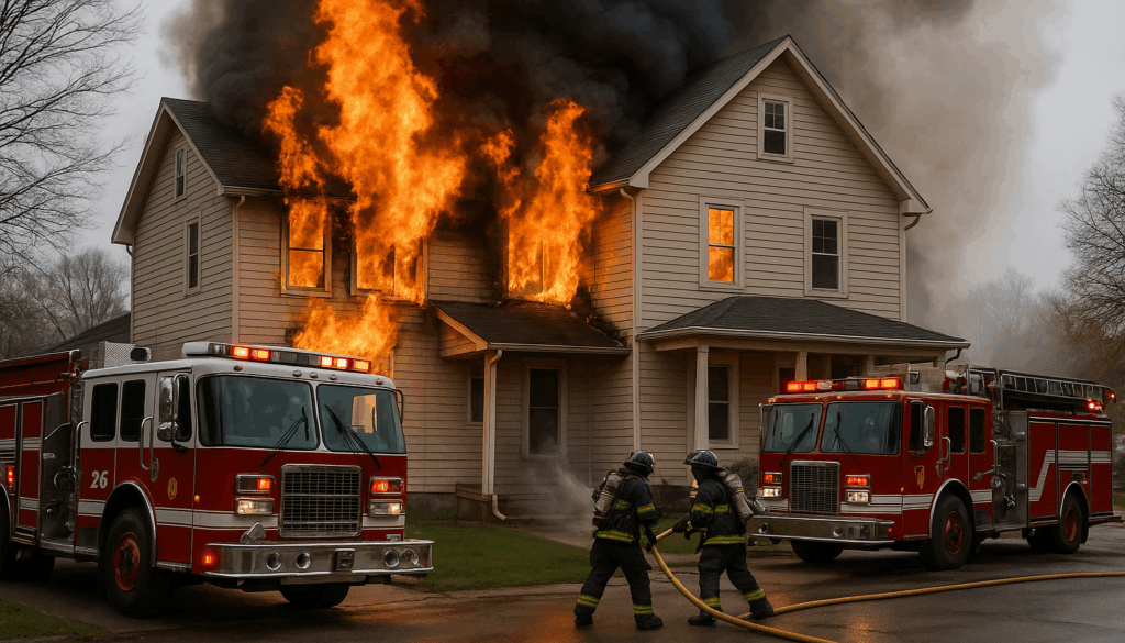 Oklahoma home with fire damage and smoke, representing an Oklahoma fire damage insurance claim